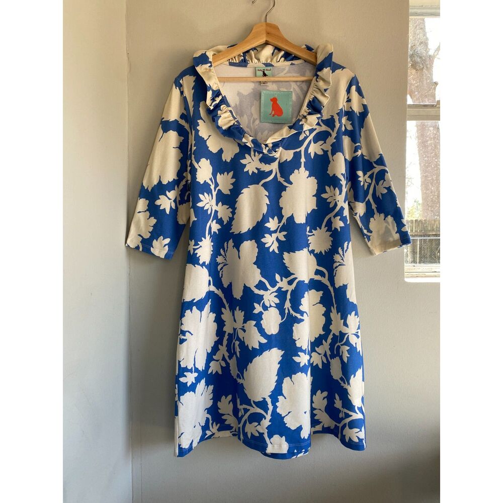 NWT Haley and the Hound Ruffle Neck Blue and White Floral Mini Dress XL